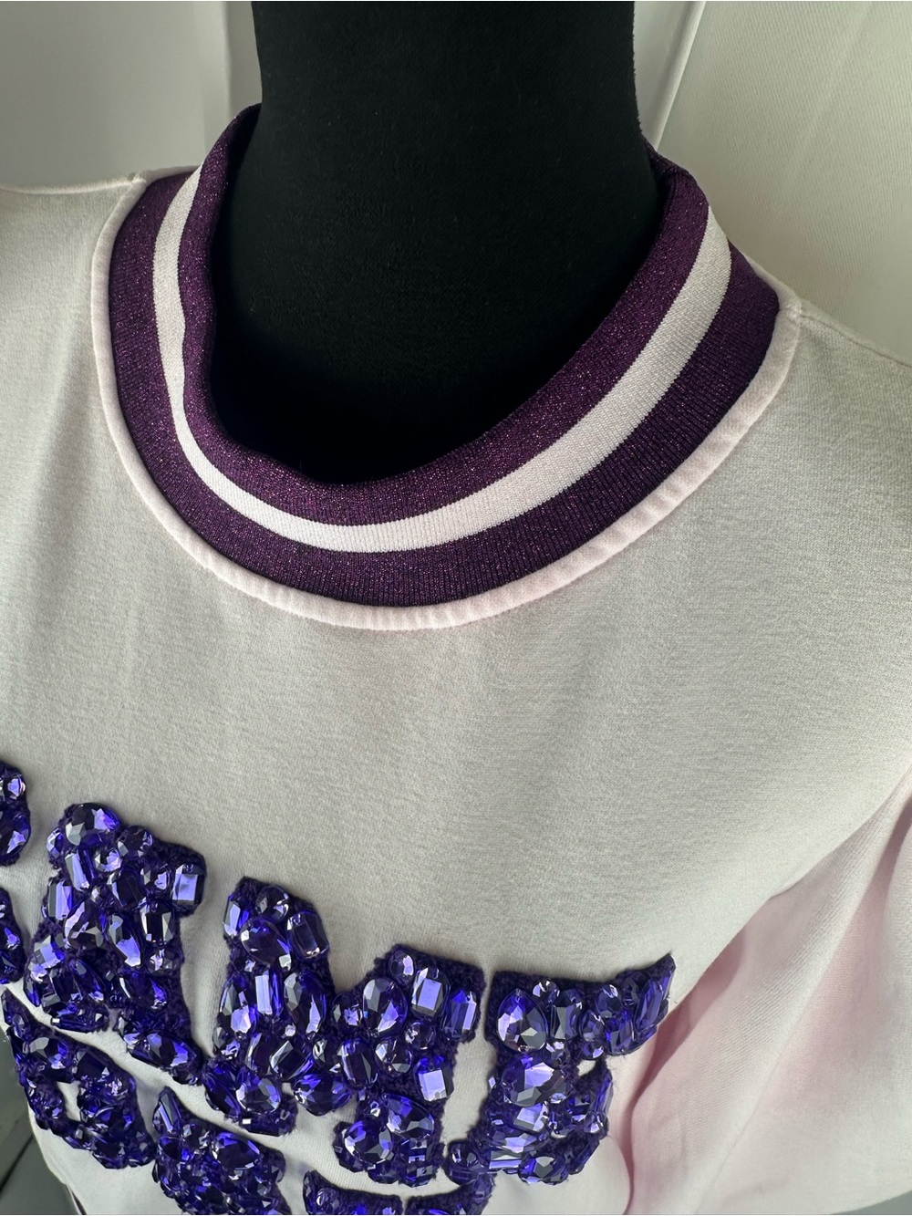 Queen of Sparkles Game Day Rhinestone Puff Sleeve Pink Purple Sweatshirt Medium - Picture 3 of 10